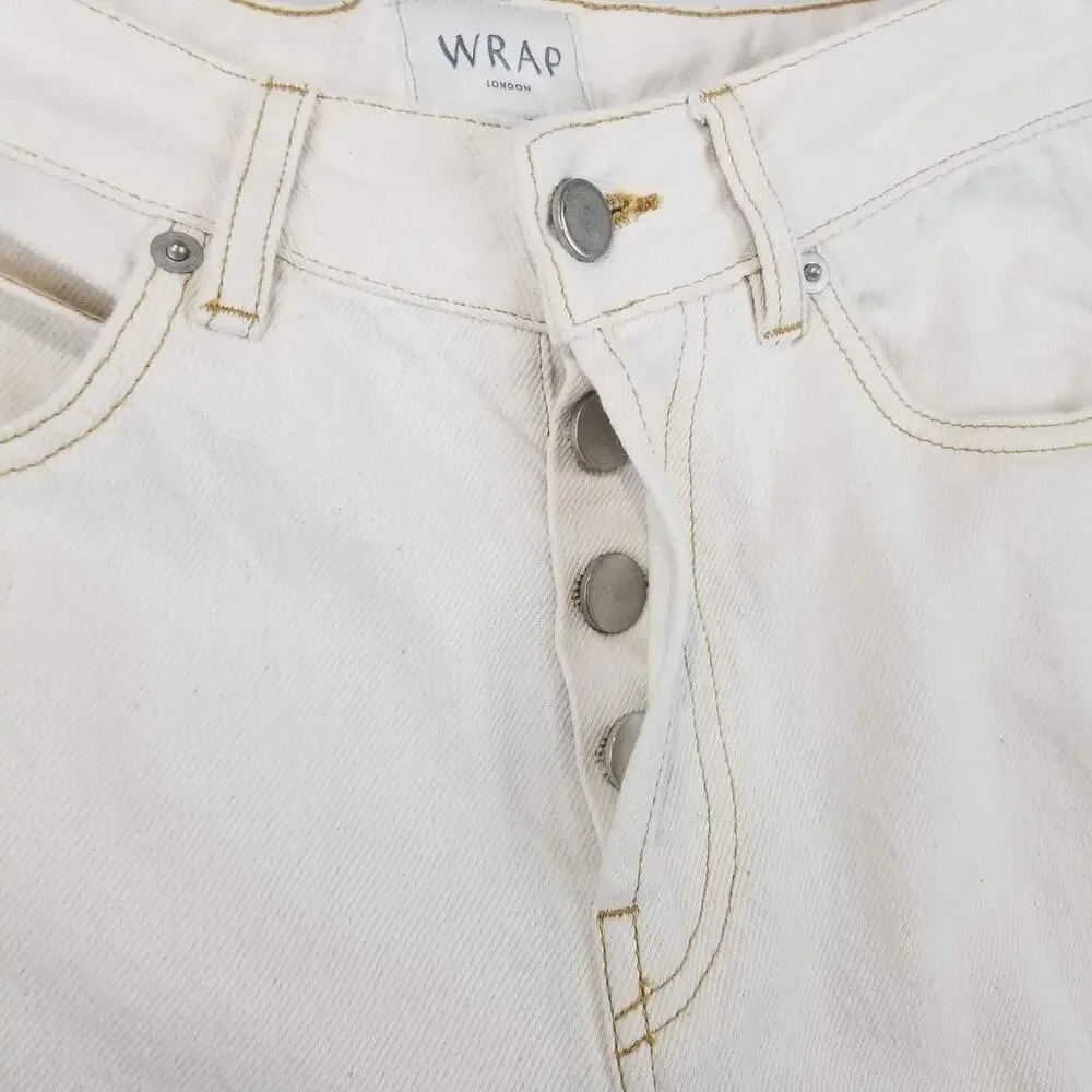 Wrap London Jeans Womens US 8 Cream Carpenter Utility Button Fly Cinch Back ZA76